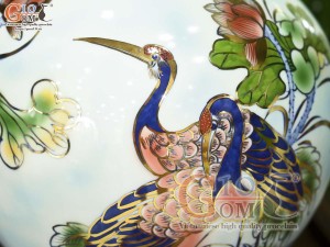 Bình hút lộc men màu cảnh Nhất Phẩm Điểu vẽ vàng 24k, cao 35cm