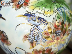 Bình hút lộc men màu cảnh Nhất Phẩm Điểu vẽ vàng 24k, cao 35cm