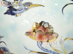 Bình hút lộc men màu cảnh Nhất Phẩm Điểu vẽ vàng 24k, cao 35cm