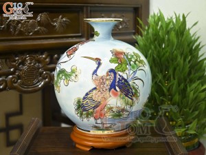 Bình hút lộc men màu cảnh Nhất Phẩm Điểu vẽ vàng 24k, cao 30cm