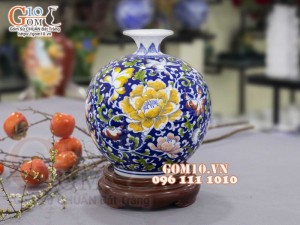 Bình hút lộc men màu, cảnh Phú Quý Ngàn Hoa, cao 25cm