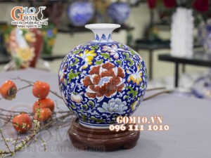 Bình hút lộc men màu, cảnh Phú Quý Ngàn Hoa, cao 25cm