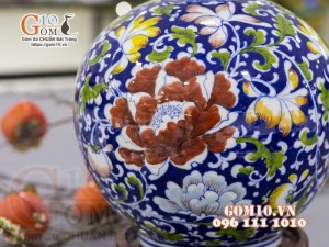 Bình hút lộc men màu, cảnh Phú Quý Ngàn Hoa, cao 25cm