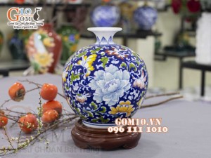 Bình hút lộc men màu, cảnh Phú Quý Ngàn Hoa, cao 30cm