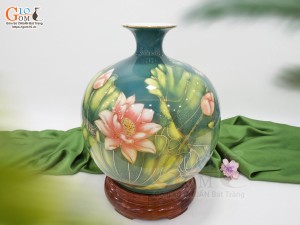 Bình hút lộc men màu cảnh Phú Quý Trường Thọ vẽ vàng 24k, cao 35cm