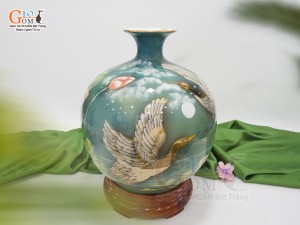 Bình hút lộc men màu cảnh Phú Quý Trường Thọ vẽ vàng 24k, cao 35cm