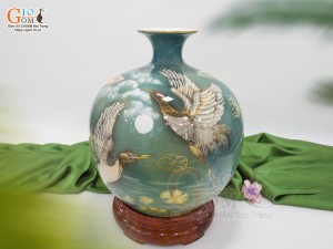 Bình hút lộc men màu cảnh Phú Quý Trường Thọ vẽ vàng 24k, cao 35cm