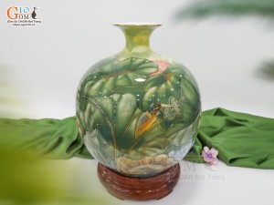 Bình hút lộc men màu cảnh Sen Phú Quý vẽ vàng 24k, cao 35cm