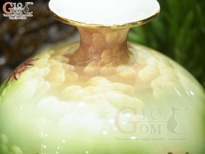 Bình hút lộc men màu cảnh Sen Tài Lộc vẽ vàng 24k, cao 35cm