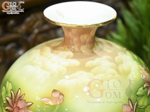 Bình hút lộc men màu cảnh Sen Tài Lộc vẽ vàng 24k, cao 35cm