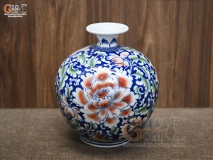 Bình hút lộc men màu, cảnh Sớm Nở Vinh Hoa, cao 25cm