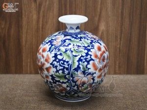 Bình hút lộc men màu, cảnh Sớm Nở Vinh Hoa, cao 25cm