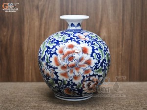 Bình hút lộc men màu, cảnh Sớm Nở Vinh Hoa, cao 25cm