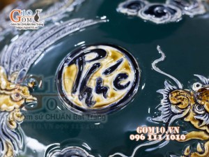 Bình hút lộc men màu đắp nổi Long Phụng, cao 36cm