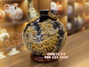 Bình hút lộc men màu đắp nổi Phú Quý Tài Lộc, cao 36cm