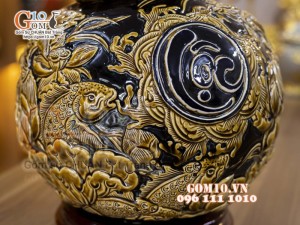 Bình hút lộc men màu đắp nổi Phú Quý Tài Lộc, cao 36cm