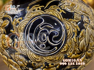 Bình hút lộc men màu đắp nổi Phú Quý Tài Lộc, cao 36cm