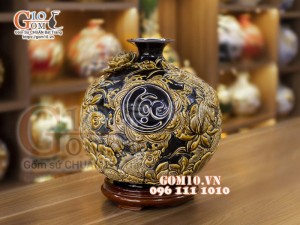 Bình hút lộc men màu đắp nổi Phú Quý Tài Lộc, cao 36cm