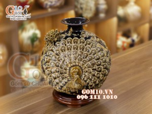 Bình hút lộc men màu đắp nổi Phú Quý Trường Xuân, cao 36cm