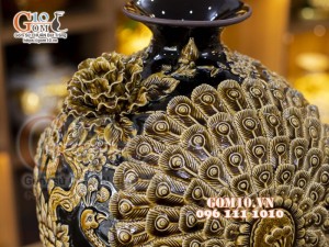 Bình hút lộc men màu đắp nổi Phú Quý Trường Xuân, cao 36cm