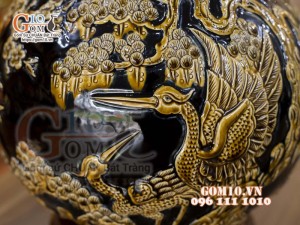 Bình hút lộc men màu đắp nổi Phú Quý Trường Xuân, cao 36cm