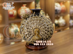 Bình hút lộc men màu đắp nổi Phú Quý Trường Xuân, cao 36cm