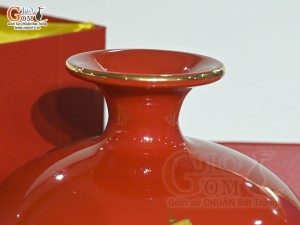 Bình hút lộc men màu đỏ cảnh Thuận Buồm Xuôi Gió vàng kim, cao 26cm