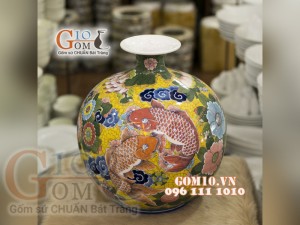 Bình hút lộc men màu họa tiết Cát Tường, cao 35cm