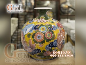 Bình hút lộc men màu họa tiết Cát Tường, cao 35cm