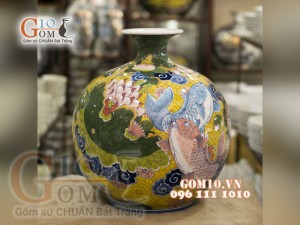 Bình hút lộc men màu họa tiết Cát Tường, cao 35cm