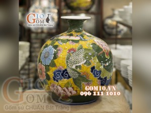 Bình hút lộc men màu họa tiết Cát Tường, cao 35cm