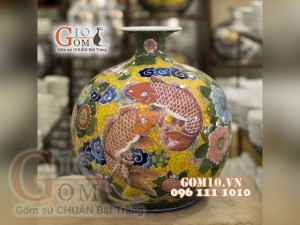 Bình hút lộc men màu họa tiết Cát Tường, cao 35cm