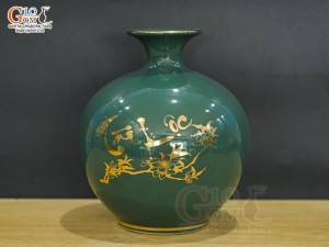 Bình hút lộc men màu, họa tiết Chim Công Tài Lộc, kẻ chỉ vàng kim, cao 18cm