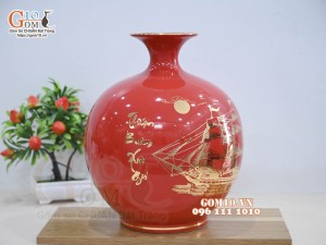 Bình hút lộc men màu, họa tiết Thuận buồm Xuôi Gió  vàng kim, cao 30cm