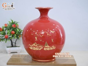 Bình hút lộc men màu, họa tiết Thuận buồm Xuôi Gió  vàng kim, cao 30cm