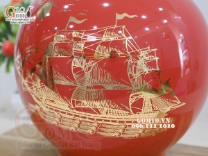 Bình hút lộc men màu, họa tiết Thuận buồm Xuôi Gió  vàng kim, cao 30cm