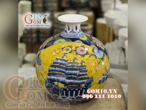 Bình hút lộc men màu họa tiết Thuận Buồm Xuôi Gió, cao 35cm