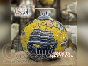 Bình hút lộc men màu họa tiết Thuận Buồm Xuôi Gió, cao 35cm