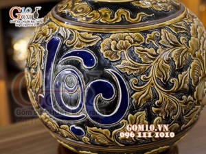 Bình hút lộc men màu, khắc nổi Phù dung, cao 35cm