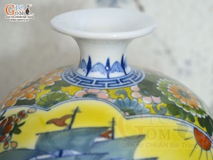 Bình hút lộc men màu Nhị cảnh Tài Lộc nền vàng, cao 23cm