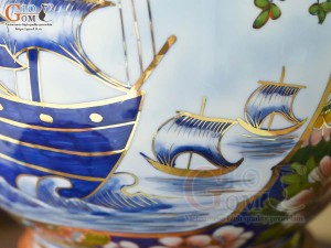 Bình hút lộc men màu Nhị Cảnh Thuận Buồm Xuôi Gió - Chim Hoa vẽ vàng 24k, cao 30cm