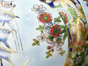 Bình hút lộc men màu Nhị Cảnh Thuận Buồm Xuôi Gió - Chim Hoa vẽ vàng 24k, cao 30cm