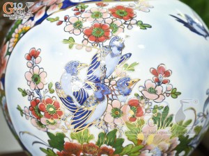 Bình hút lộc men màu Nhị Cảnh Thuận Buồm Xuôi Gió - Chim Hoa vẽ vàng 24k, cao 30cm