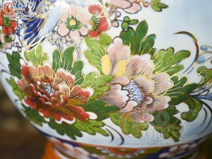 Bình hút lộc men màu Nhị Cảnh Thuận Buồm Xuôi Gió - Chim Hoa vẽ vàng 24k, cao 30cm