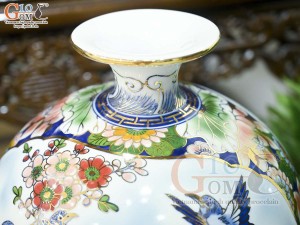 Bình hút lộc men màu Nhị Cảnh Thuận Buồm Xuôi Gió - Chim Hoa vẽ vàng 24k, cao 30cm