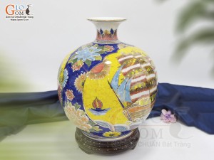 Bình hút lộc men màu nhị cảnh Thuận Buồm Xuôi Gió và Công Danh Phú Quý vẽ vàng 24k, cao 30cm - mẫu 004