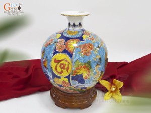 Bình hút lộc men màu nhị cảnh Thuận Buồm Xuôi Gió và Công Danh Phú Quý vẽ vàng 24k, cao 26cm - mẫu 001