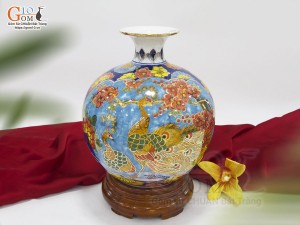 Bình hút lộc men màu nhị cảnh Thuận Buồm Xuôi Gió và Công Danh Phú Quý vẽ vàng 24k, cao 26cm - mẫu 001