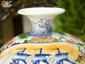 Bình hút lộc men màu Nhị cảnh Thuận Buồm Xuôi Gió và Công Đào Phú Quý, cao 35cm