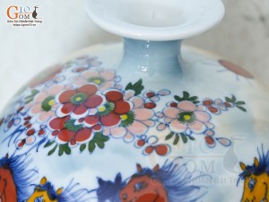 Bình hút lộc men màu Nhị cảnh Thuận Buồm Xuôi Gió và Mã Đáo Thành Công nền vàng, cao 23cm